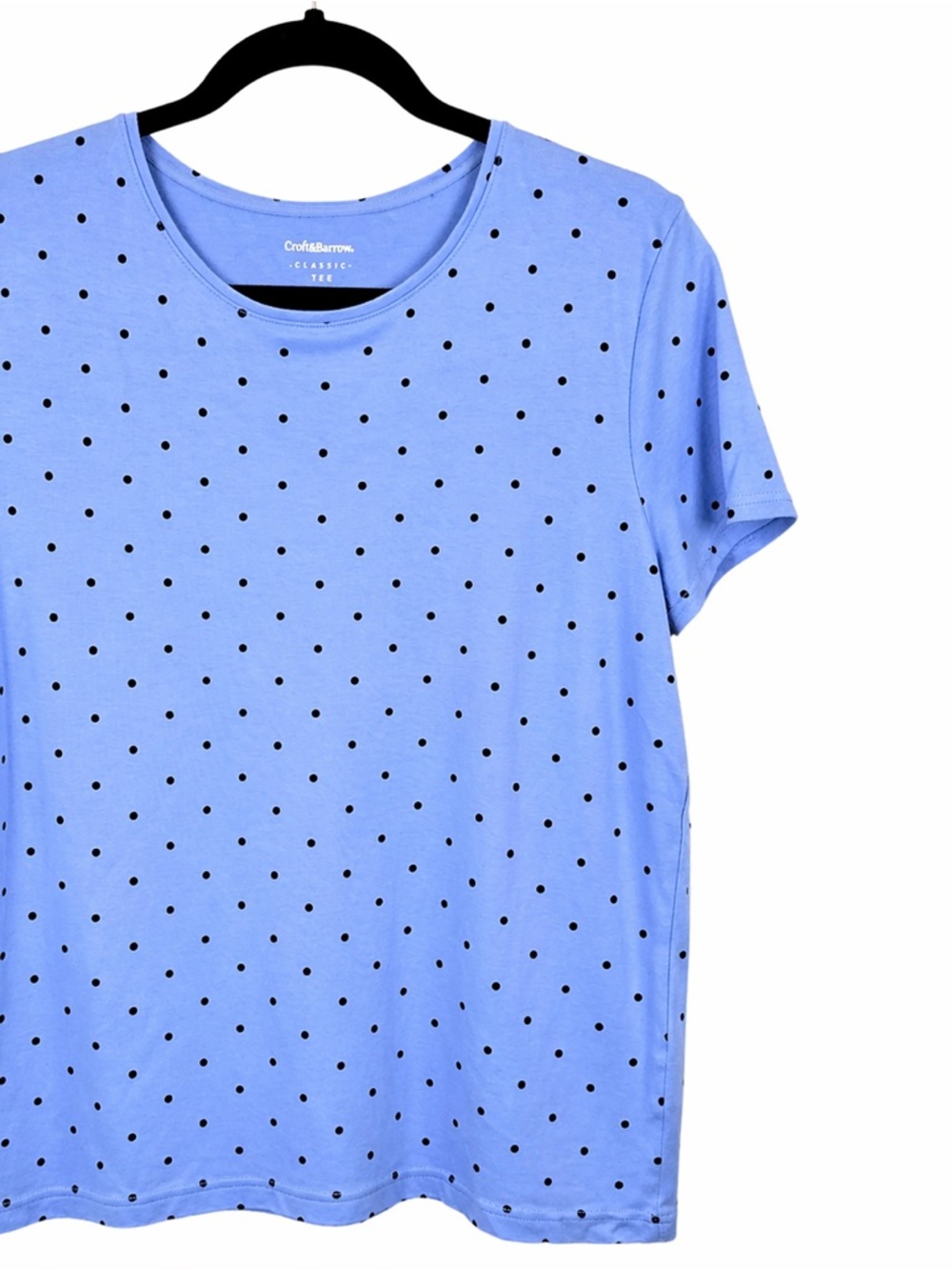 Croft & Barrow Classic Tee L blue polka dot Cotton Top Casual Boho short sleeve